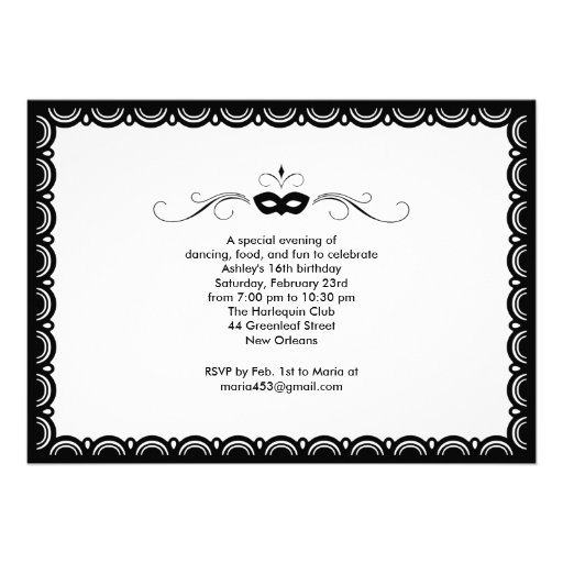 Black, Gray & White Sweet 16 Masquerade Invitation