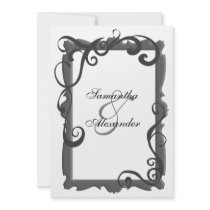 Black/Gray White Swirl Frame Wedding Invitations