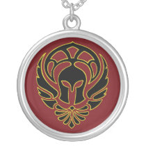 Black Greek Spartan Warrior Silver Chain Necklace