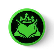 Black & Green Claddagh Round Pin buttons by JuJuGarden Black & Green Claddagh Round Pin buttons