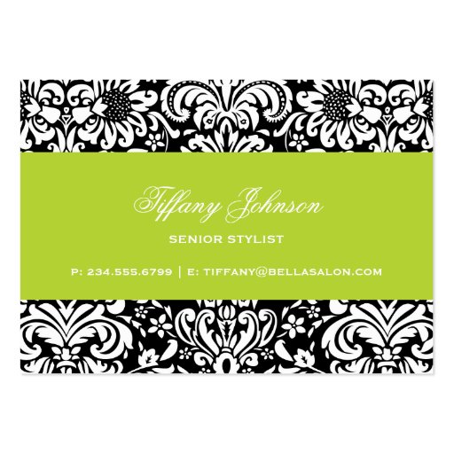 Black & Green Elegant Floral Damask Business Card Template (back side)