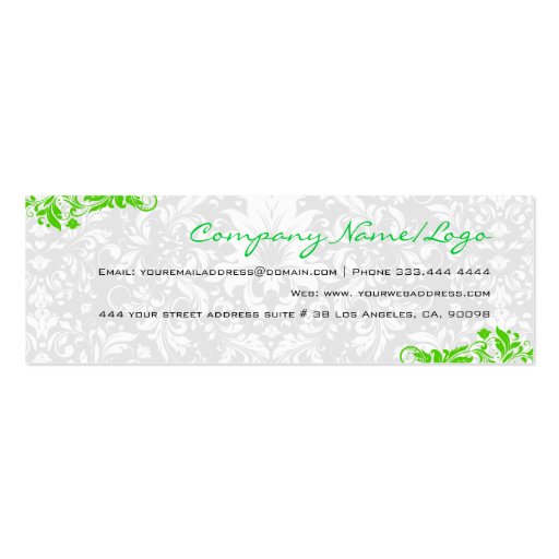 Black & Green Floral Damasks 4 Wedding Planner Business Card Templates (back side)