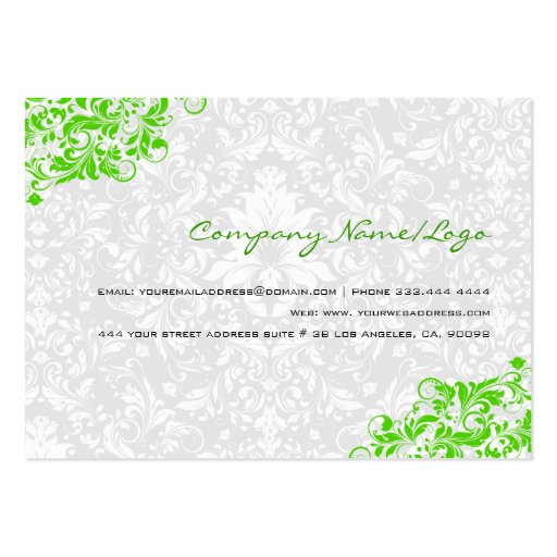 Black & Green Floral Damasks 5 Wedding Planner Business Card Template (back side)