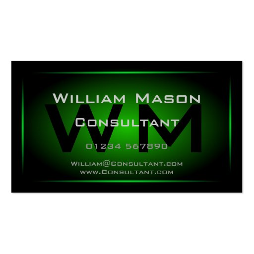 Black & Green Framed Monogram - Business Card (front side)