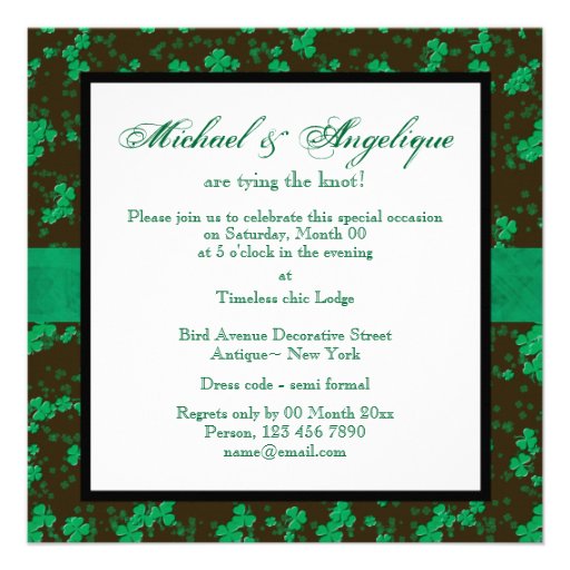 Black green Irish wedding party Invitations