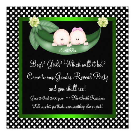 Black Green Peas In A Pod Gender Reveal Party Invitations