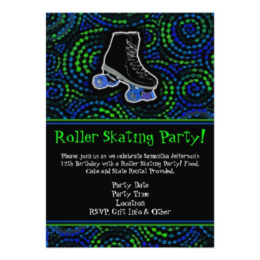 Black/Green Roller Skating Party Invitation