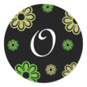 Black Green Tan Floral Letter O stickers