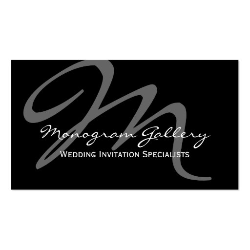 Black Grey Bold Script Monogram Wedding Business Card (front side)