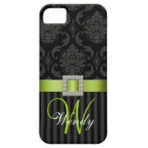 Black Grey Lime Geen Damask Stripes iPhone 5 Case