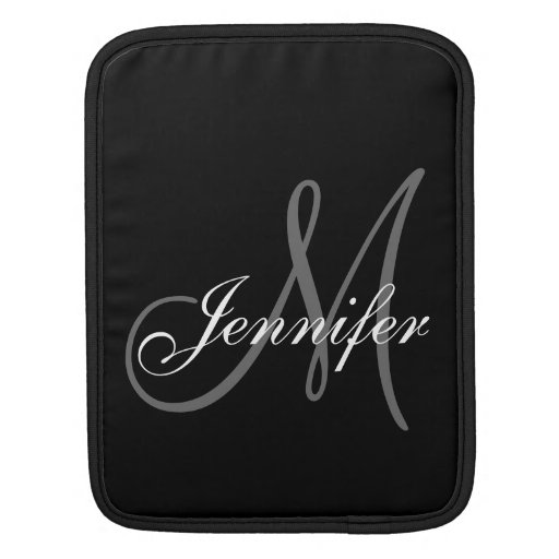 Black Grey Monogram Initial First Name Sleeve For iPads