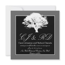 Black Grey Monograms Wedding Invitations Tree