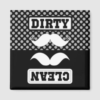 Black Grey Polka Dot Pattern Mustache Clean Dirty Refrigerator Magnets