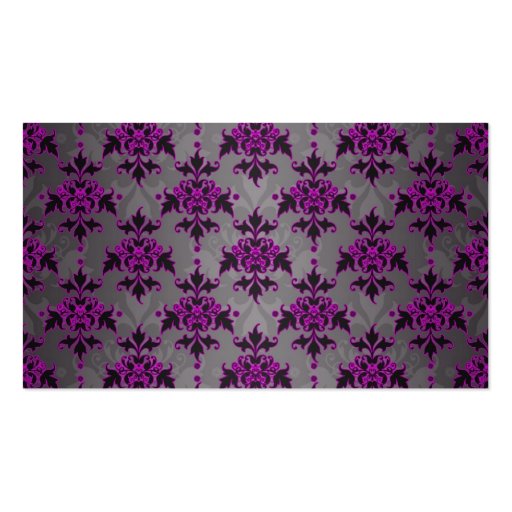 Black Grey Purple Victorian Damask Pattern Business Card Template (back side)