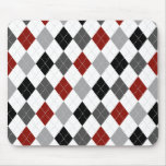 Black, Grey, Red, and White Argyle Preppy Mousepad
