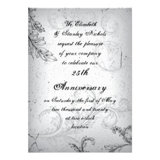 Black grey scroll 25th silver wedding anniversary custom invites