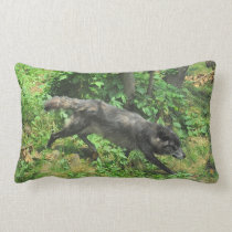 Black Grey Wolf in Forest Wildlife Throw Pillow
