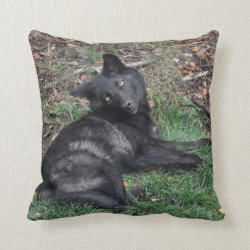 Black Grey Wolf Pup Wildlife Throw Pillow