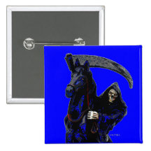 Black Grim Reaper Horseman w Neon by Valpyra Buttons