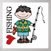 Black Hair Boy I Love Fishing Posters