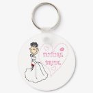 round_keychain - A stick figure black haired bride on Future Bride T-shirts, hoodies, mugs, tank tops, tote bags, cards, stickers, and other future bride apparel and gifts.