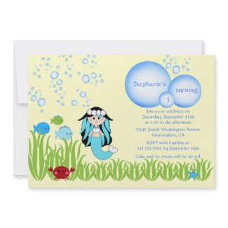 Black hair mermaid kids birthday party invitation invitation
