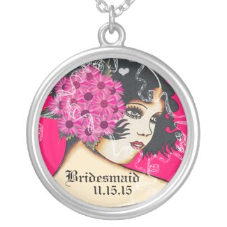 Black Hair Pink Wedding Bridesmaid Necklace