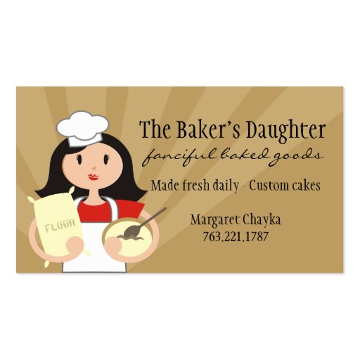 Black hair woman baking chef flour business cards (front side)