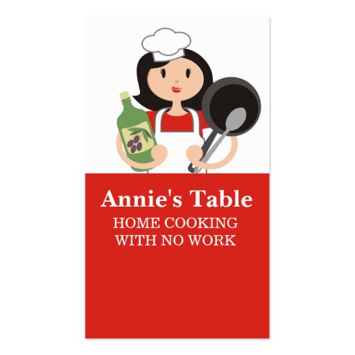 Black hair woman chef olive oil cooking biz cards business card (front side)
