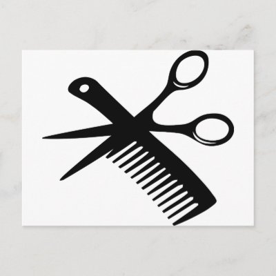 black hairdresser comb scissors postcard by Tomaniac