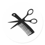 black hairdresser comb scissors sticker
