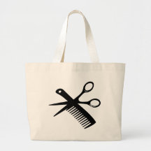 black hairdresser comb scissors tote bags