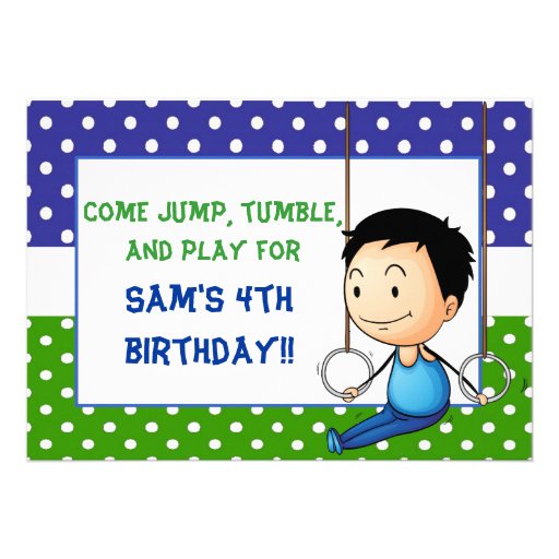 Black Haired Boy Gymnastics Birthday Invitations