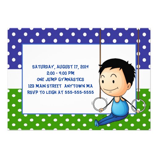 Black Haired Boy Gymnastics Birthday Invitations