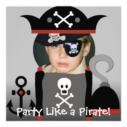 Black Haired  Boy Party Like a Pirate Invites