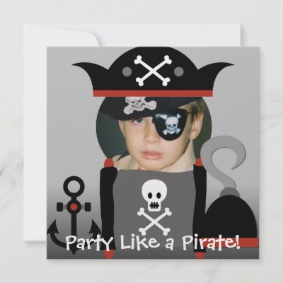 Black Haired  Boy Party Like a Pirate Invites