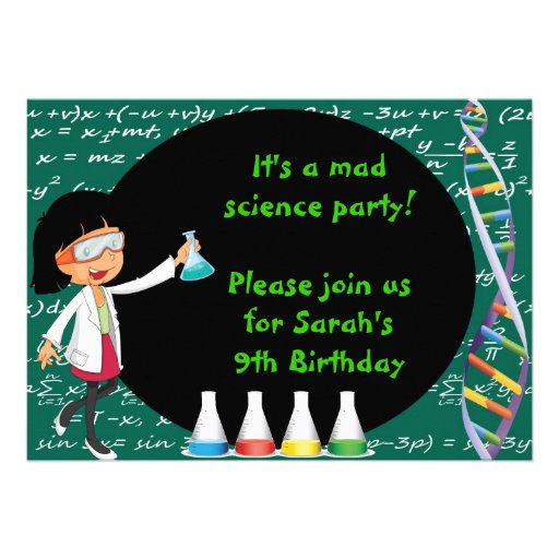 Black Haired Girl Mad Scientist Party Invitation