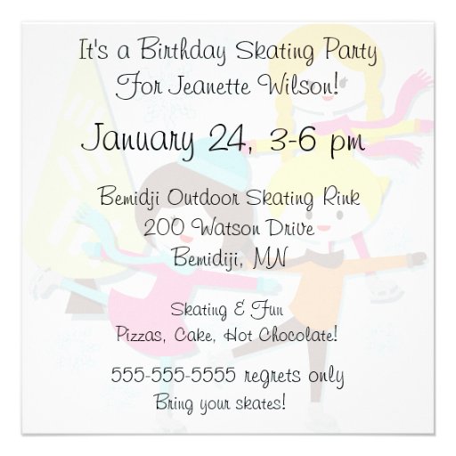Black Haired Girl Skating Birthday Invitation