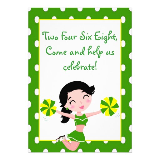 Black haired Green Yellow Cheerleader Invitations
