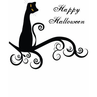 Black Halloween Cat On Swirly Branch shirt