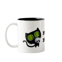 Black Halloween Cat with Skull -custom text- Coffee Mugs