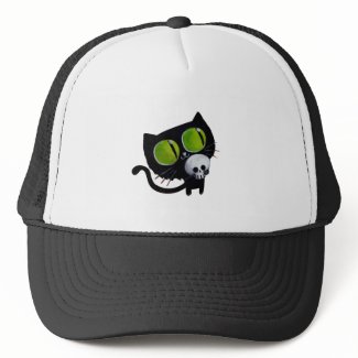 Black Halloween Cat with Skull hat