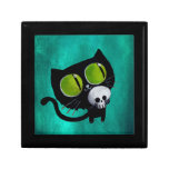 Black Halloween Cat with Skull Jewelry Box