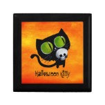 Black Halloween Cat with Skull Keepsake Boxes