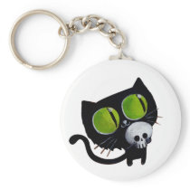 Black Halloween Cat with Skull Key Chains