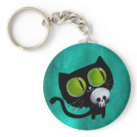 Black Halloween Cat with Skull Keychains