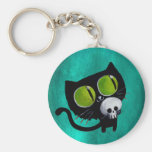 Black Halloween Cat with Skull Keychains