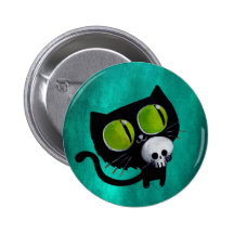 Black Halloween Cat with Skull Pins