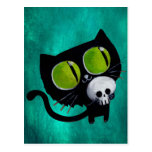 Black Halloween Cat with Skull Post Card