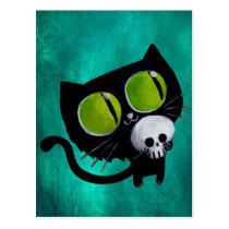artsprojekt, halloween animal, animal, halloween, black cat, halloween kitten, cat, skull, kitten, halloween cat, pet, trick or treat, unlucky cat, bad luck, halloween gift, halloween pet, black, cat gift, cat present, Postcard with custom graphic design